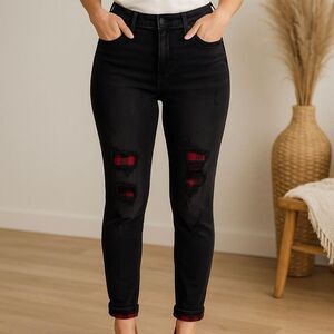 Judy Blue Jeans Skinny Fit JB82191BK Buffalo Patch Black Distressed Size 16W